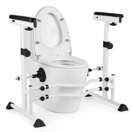Adjustable Toilet Safety Rail with Non-Slip Handles, Silver