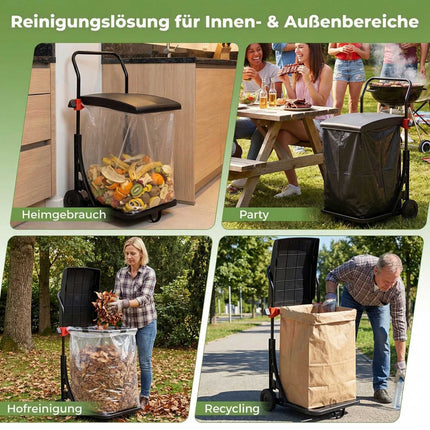 Adjustable Trash Bag Holder with Wheels & Lid, Black