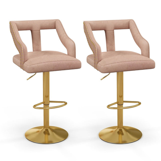 Adjustable Velvet Bar Stools, Pink, Set of 2, 63-85cm