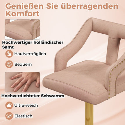 Adjustable Velvet Bar Stools, Pink, Set of 2, 63-85cm