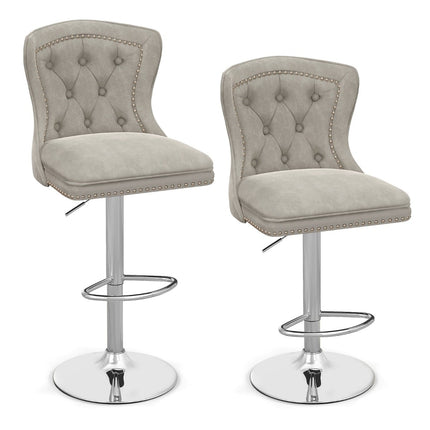 Adjustable Velvet Bar Stools, Set of 2, Grey, 67-87cm