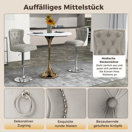 Adjustable Velvet Bar Stools, Set of 2, Grey, 67-87cm