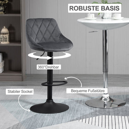 Adjustable Velvet Bar Stools Set of 2 with Footrest