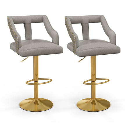 Adjustable Velvet Bar Stools, Swivel, Set of 2, Gray