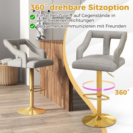 Adjustable Velvet Bar Stools, Swivel, Set of 2, Gray