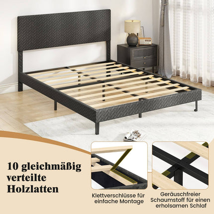 Adjustable Velvet Bed Frame with Chevron Headboard, Grey