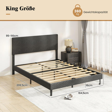 Adjustable Velvet Bed Frame with Chevron Headboard, Grey