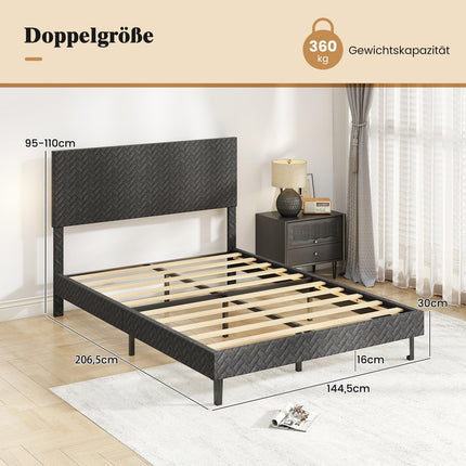 Adjustable Velvet Bed Frame with Chevron Headboard, Grey