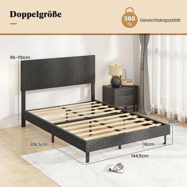Adjustable Velvet Bed Frame with Chevron Headboard, Grey