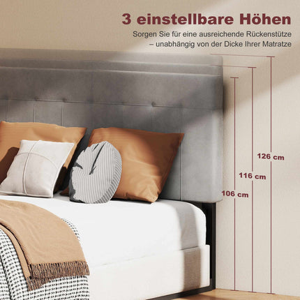 Adjustable Velvet Headboard with Metal Legs, 140 cm, Gray