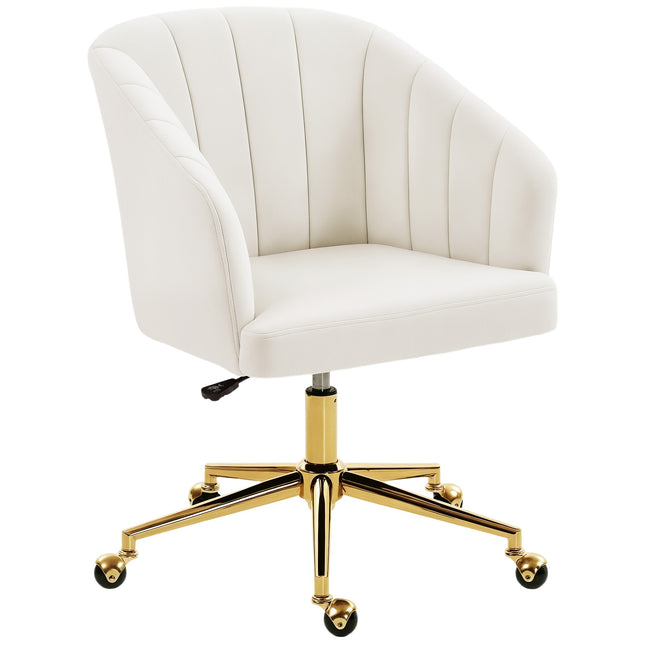 Adjustable Velvet Office Chair, Foam Padding, Cream White