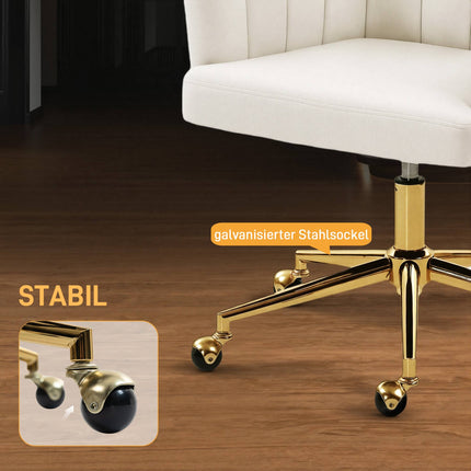 Adjustable Velvet Office Chair, Foam Padding, Cream White