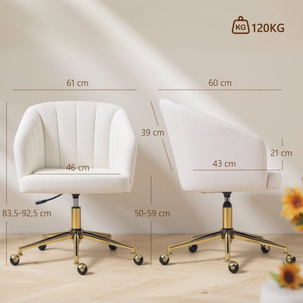 Adjustable Velvet Office Chair, Foam Padding, Cream White