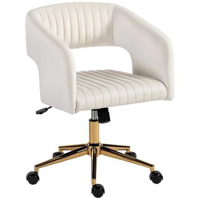 Adjustable Velvet Office Chair, Rolling, Reclining, Cream