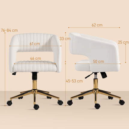 Adjustable Velvet Office Chair, Rolling, Reclining, Cream