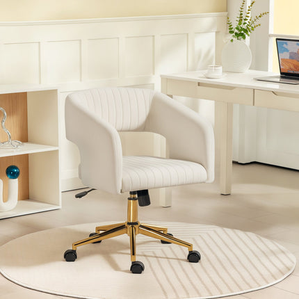 Adjustable Velvet Office Chair, Rolling, Reclining, Cream