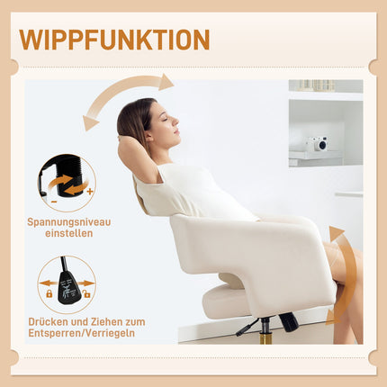 Adjustable Velvet Office Chair, Rolling, Reclining, Cream
