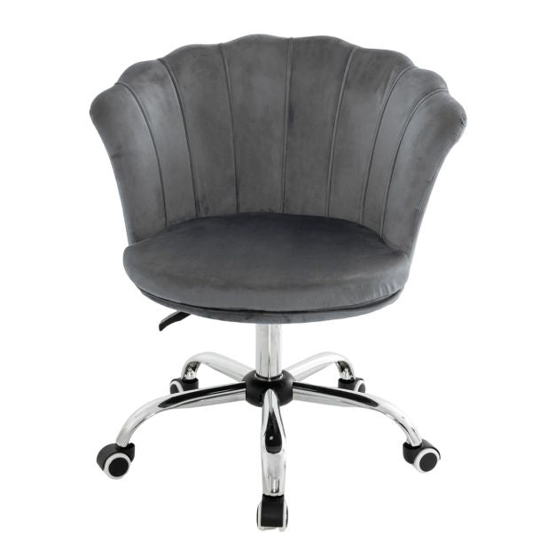 Adjustable Velvet Office Chair, Swivel Casters, Gray