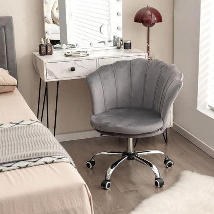 Adjustable Velvet Office Chair, Swivel Casters, Gray