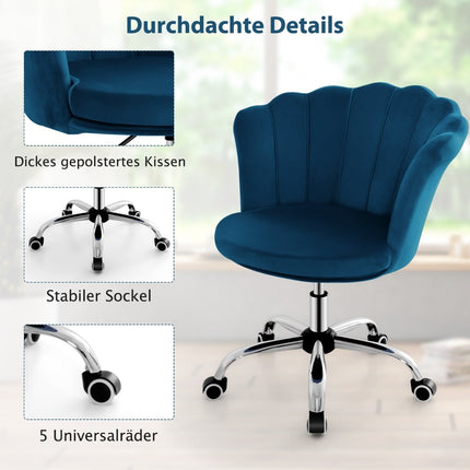 Adjustable Velvet Office Chair with Wheels, Ergonomic, Blue