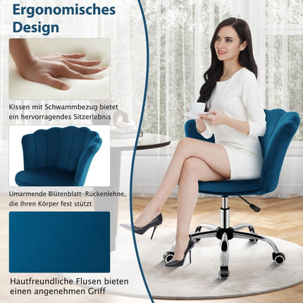 Adjustable Velvet Office Chair with Wheels, Ergonomic, Blue
