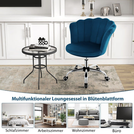 Adjustable Velvet Office Chair with Wheels, Ergonomic, Blue