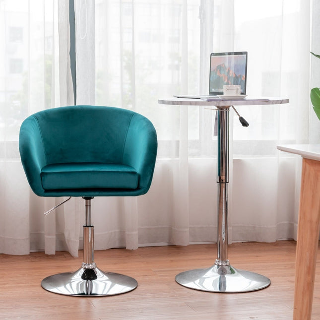 Adjustable Velvet Swivel Bar Stool with Round Back, Green