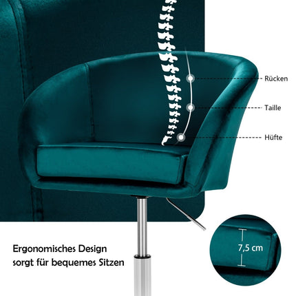 Adjustable Velvet Swivel Bar Stool with Round Back, Green