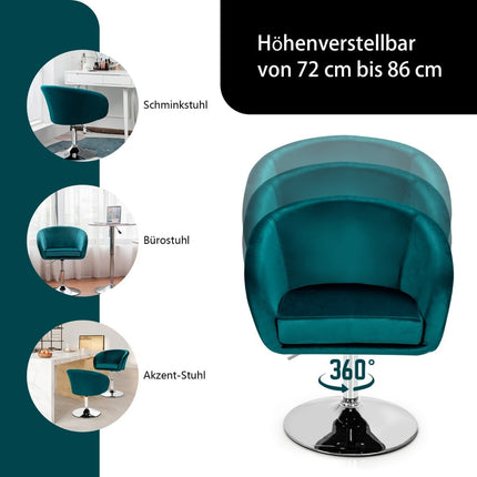 Adjustable Velvet Swivel Bar Stool with Round Back, Green