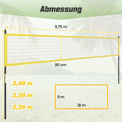 Adjustable Volleyball Net Set with Stand, 9.75m x 90cm