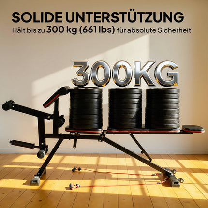 Adjustable Weight Bench, 300kg Capacity, 3-in-1 with Bands