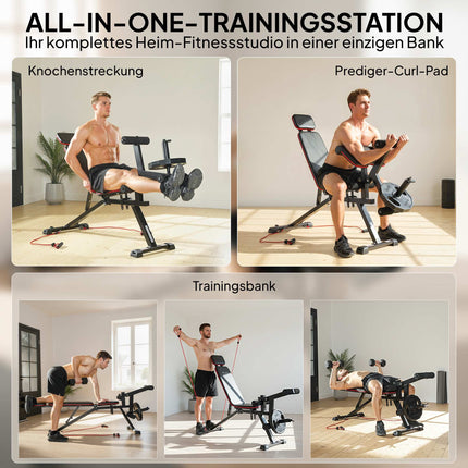 Adjustable Weight Bench, 300kg Capacity, 3-in-1 with Bands