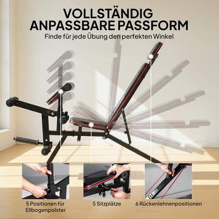Adjustable Weight Bench, 300kg Capacity, 3-in-1 with Bands