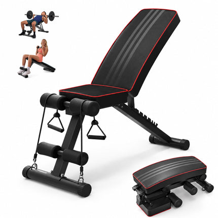 Adjustable Weight Bench with Resistance Bands, Foldable