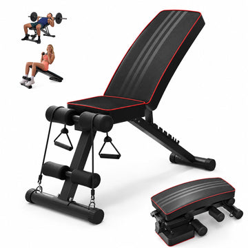 Adjustable Weight Bench with Resistance Bands, Foldable
