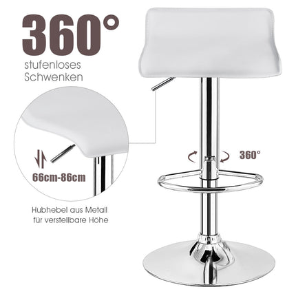 Adjustable White Bar Stools Set of 2 with Backrest & Footrest