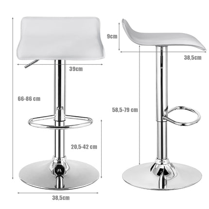 Adjustable White Bar Stools Set of 2 with Backrest & Footrest