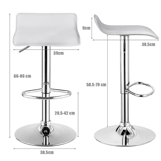 Adjustable White Bar Stools Set of 2 with Backrest & Footrest