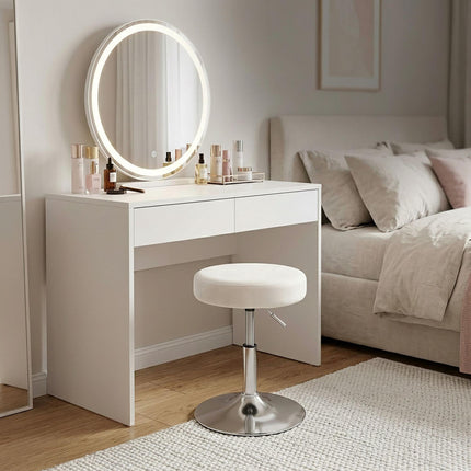 Adjustable White Make-Up Stool with Swivel and Gas Lift
