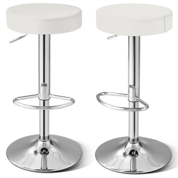 Adjustable White PU Leather Bar Stools, Set of 2