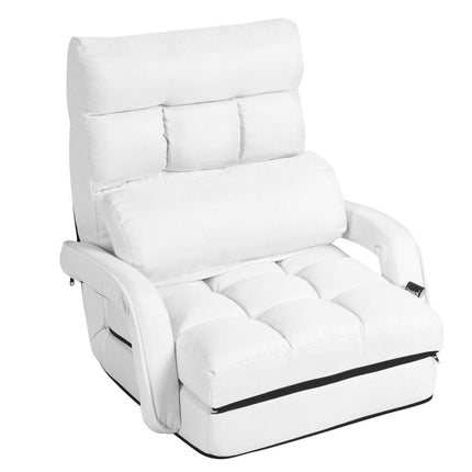 Adjustable White Sofa Bed with Armrests and Pillow