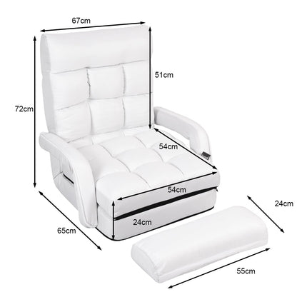 Adjustable White Sofa Bed with Armrests and Pillow