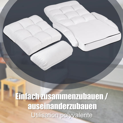 Adjustable White Sofa Bed with Armrests and Pillow