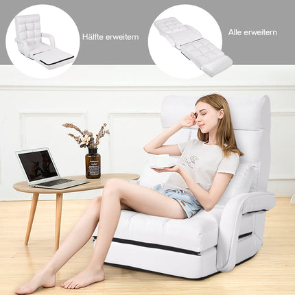 Adjustable White Sofa Bed with Armrests and Pillow