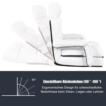 Adjustable White Sofa Bed with Armrests and Pillow