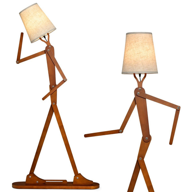 Adjustable Wooden Floor Lamp – 160 cm, Fabric Shade