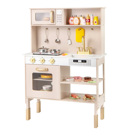 Adjustable Wooden Play Kitchen with Lights & Sounds