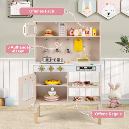 Adjustable Wooden Play Kitchen with Lights & Sounds