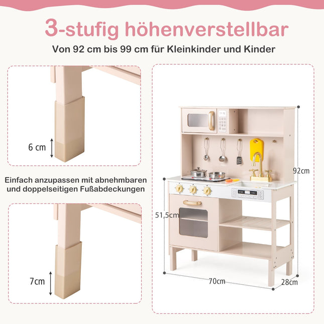 Adjustable Wooden Play Kitchen with Lights & Sounds