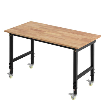 Adjustable Workbench on Wheels, Oak Top, 680 kg Capacity